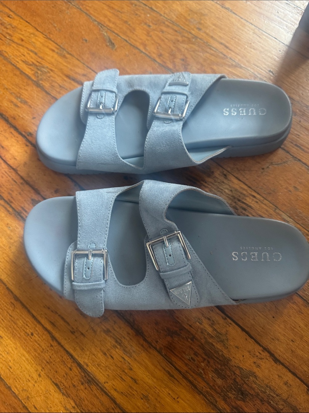 Guess Women's Double Buckle Slide Sandals in Denim Blue